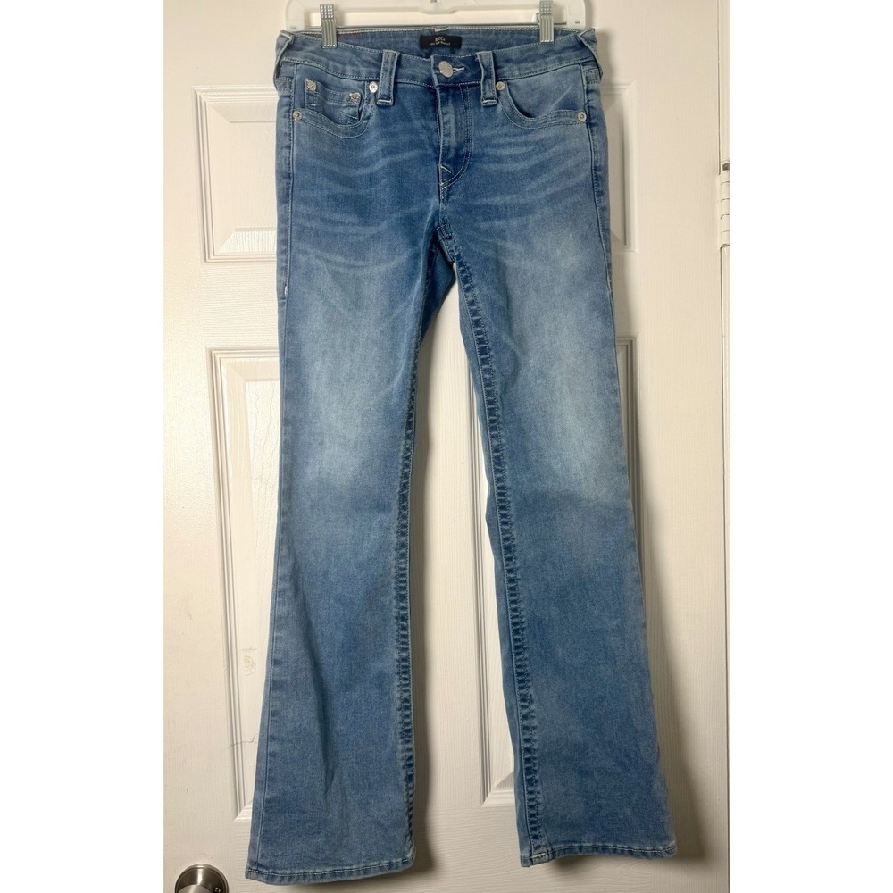 True Religion Becca Mid Rise Bootcut Jeans Women's 27 Light Wash Stretch Y2K